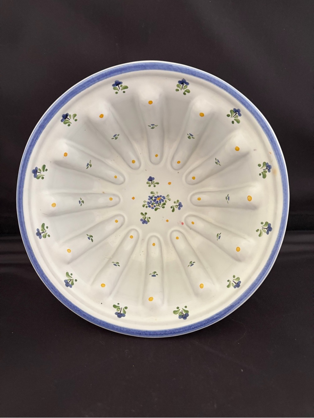 Vintage Decorative Blue Rose Polish Pottery Floral Terracotta Fluted Mold